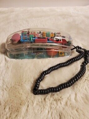 Vintage 80's Retro Clear Neon Blue Unisonic Novelty Telephone Model 6900